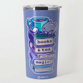 Cat Bookstack Tea Travel Mug