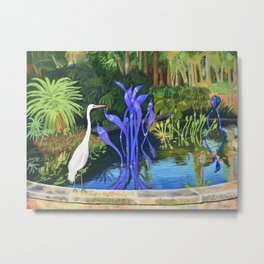 Looking at Sculpture Metal Print | Egret, Pond, Miamiart, Nature, Fountain, Florida, Lilypond, Painting, Sculpture, Heron 