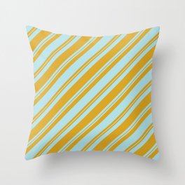 [ Thumbnail: Powder Blue and Goldenrod Colored Lined/Striped Pattern Throw Pillow ]