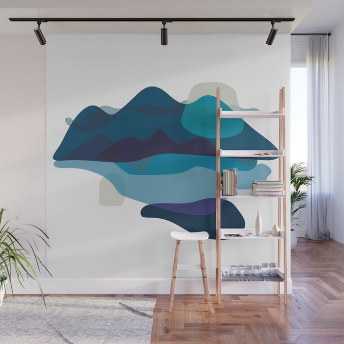 Abstract Mountains Landscape In Blue Wall Mural By Brinaschenk