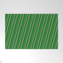[ Thumbnail: Grey & Green Colored Stripes/Lines Pattern Welcome Mat ]