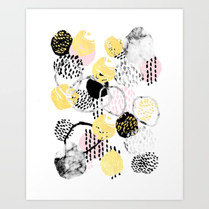 Amalia - gold abstract black and white glitter foil art print texture ink brushstroke modern minimal Art Print