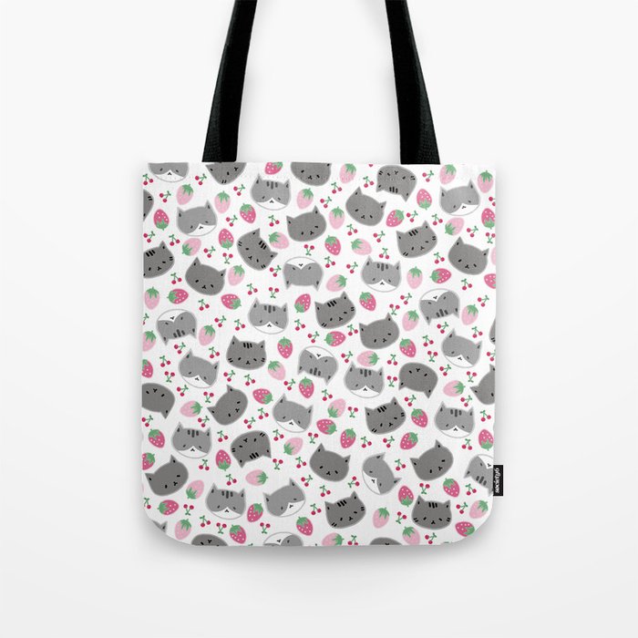Meow cat love to eats strawberry & cherry Tote Bag
