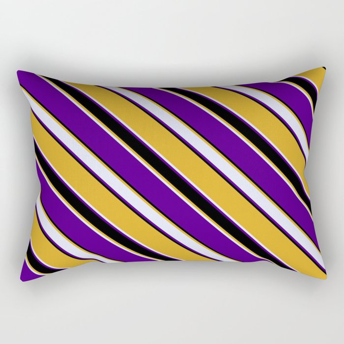 Goldenrod, Lavender, Indigo, and Black Colored Lined Pattern Rectangular Pillow