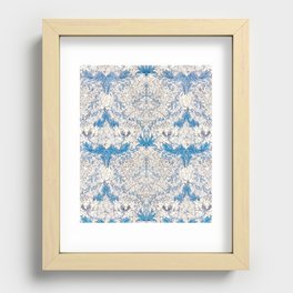 William Morris blue honeysuckle tropical floral textile 19th century pattern print for duvet, pillow, curtain, shower curtain, bathroom, prints and home and wall decor Recessed Framed Print