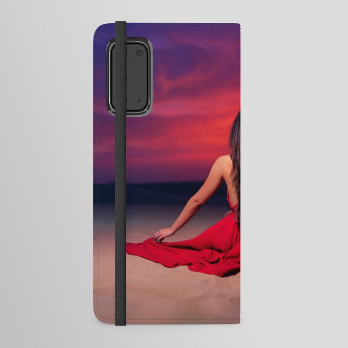 Another tequila sunrise; woman watching purple and pink sunrise in the desert magical realism female portrait color photograph / photography Android Wallet Case