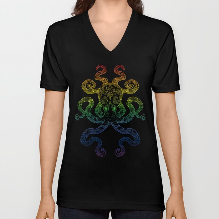 Color Me Octopus - Rainbow Pride V Neck T Shirt