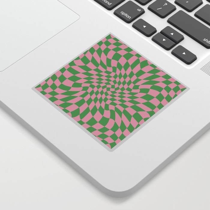 Green & Pink Warped Checkerboard Sticker