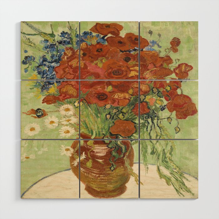 Vincent van Gogh's Vase with Daisies and Poppies Wood Wall Art by