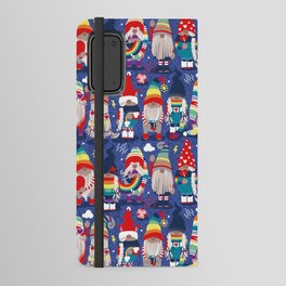 I gnome you // electric blue background little happy and lovely gnomes with rainbows vivid red hearts Android Wallet Case