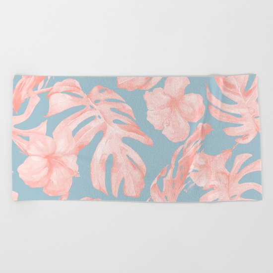 Island Life Millennial Pink on Pale Teal Blue Beach Towel
