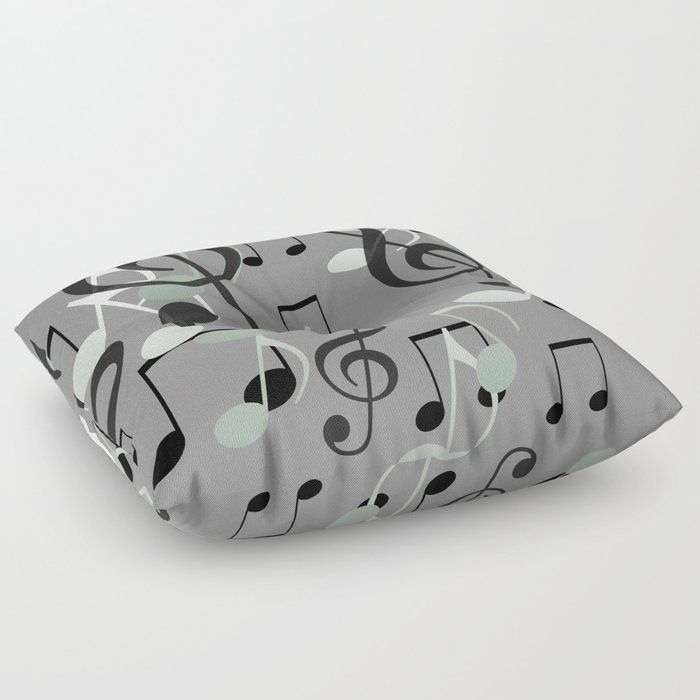 Many Music Notes with clef grey and black Floor Pillow