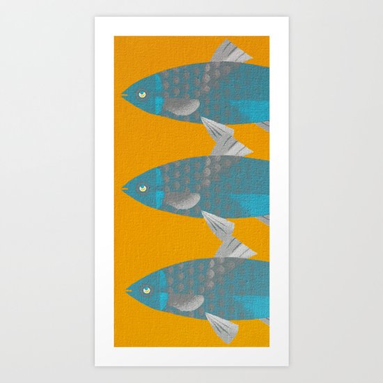 Blue Fish on a Yellow River Art Print