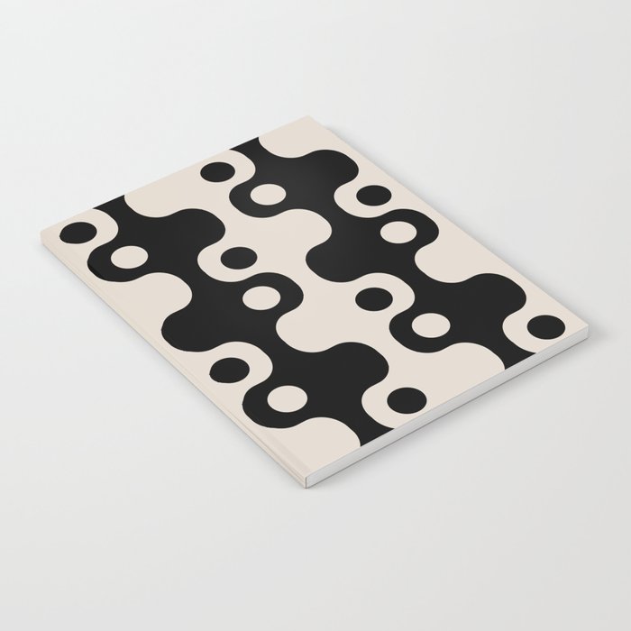 Retro Mid Century Modern Space Age Pattern 854 Black and Linen White Notebook