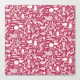 Mermaids Pattern Berry Pink Canvas Print