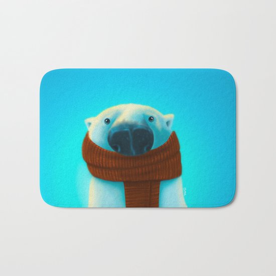 Polar bear with scarf Bath Mat