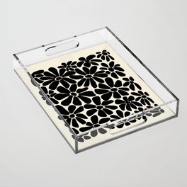 Black and White Retro Floral Art Print  Acrylic Tray