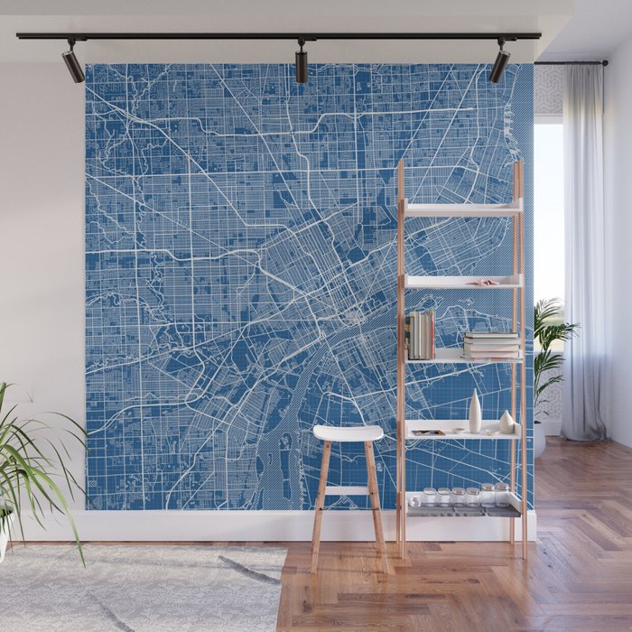 Detroit City Map of Michigan, USA - Blueprint Wall Mural