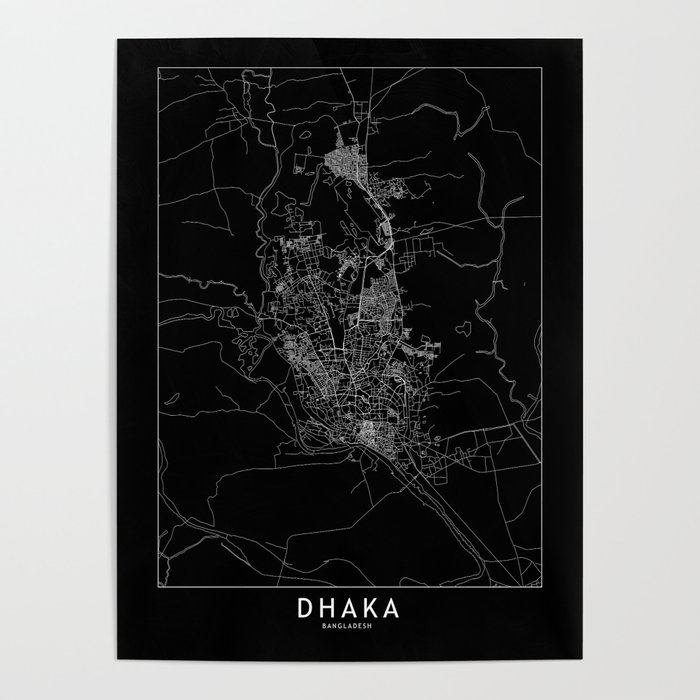 Dhaka Black Map Poster
