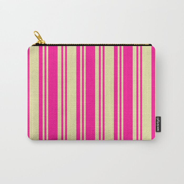Deep Pink and Pale Goldenrod Colored Lines/Stripes Pattern Carry-All Pouch