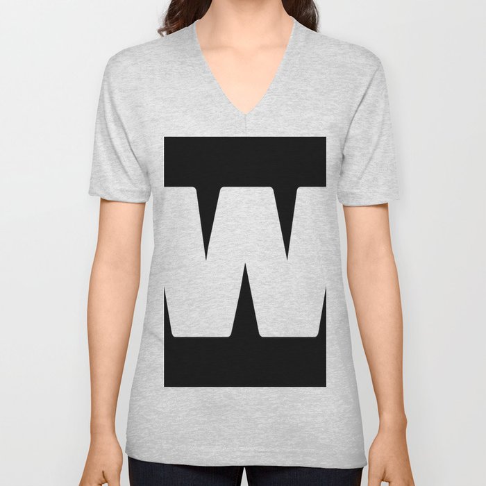 W (White & Black Letter) V Neck T Shirt