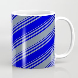 [ Thumbnail: Blue & Slate Gray Colored Stripes Pattern Coffee Mug ]