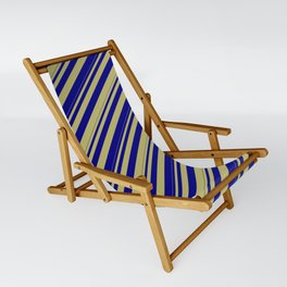 [ Thumbnail: Dark Khaki and Blue Colored Lines Pattern Sling Chair ]