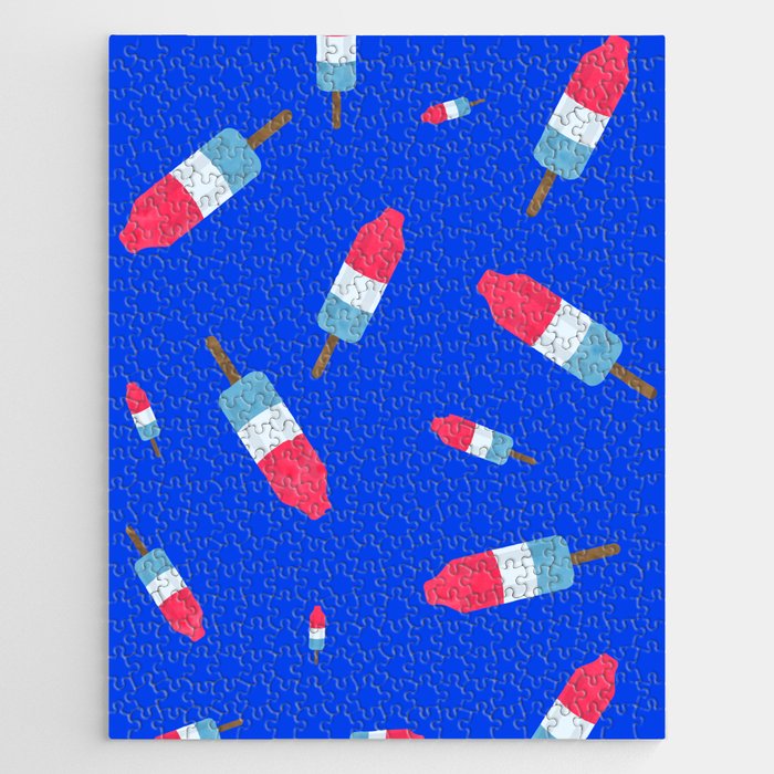 Popsicles - Retro Pattern - (cobalt blue background) Jigsaw Puzzle