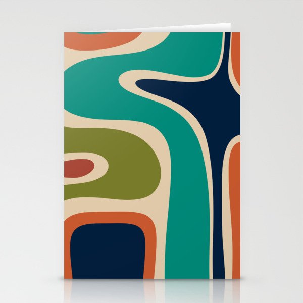 Copacetic Retro Abstract in Mid Mod Teal Blue Olive Green Orange Beige  Stationery Cards