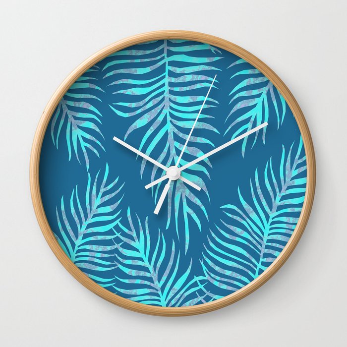 Fern Pattern On Blue Background Wall Clock