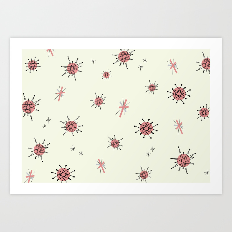Mid Century Atomic Starburst Pink Pattern Art Print By Dianadebord