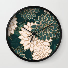 Floral Aesthetic in Dark Teal Green, Ivory and Gold Wall Clock