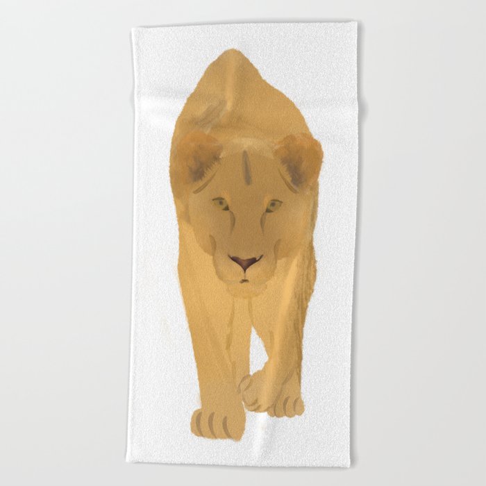 Watercolor Stalking Lioness Beach Towel