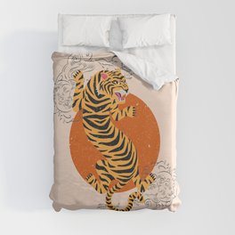 Tiger With Japanese Art Duvet Cover