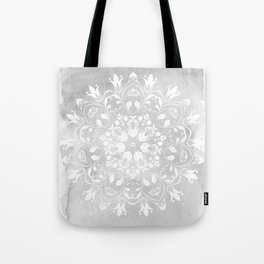 white on gray mandala design Tote Bag
