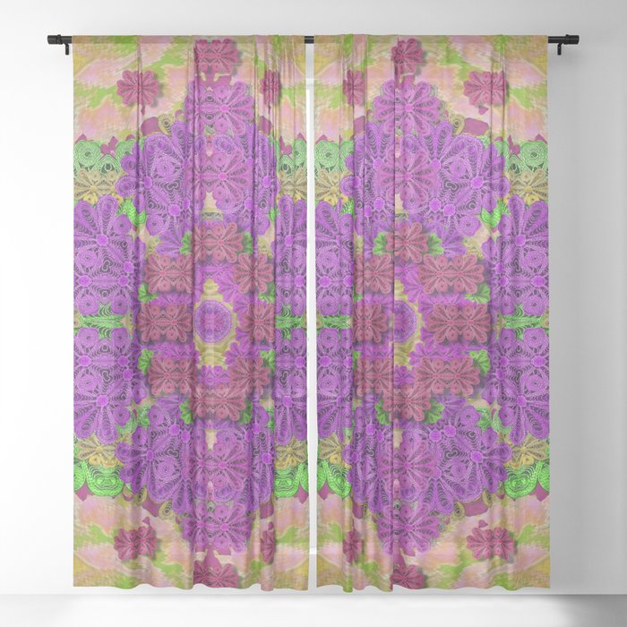 Rainbow And Peacock Mandala In Heavy Metal Style Sheer Curtain By