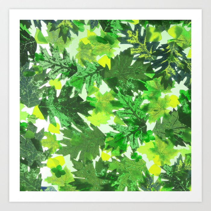 Contemporary Elegant Green Hues Leaves Art Art Print