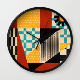 Retro Textured Modern Geometry City   Wall Clock | Trippy, Bauhaus, Lines, Midcenturymodern, Retro, Geometric, Shapes, Graphicdesign, Phychedelic, Popart 