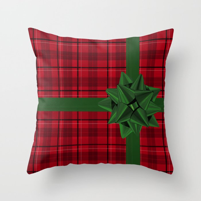 Red Christmas Gift wrap Throw Pillow