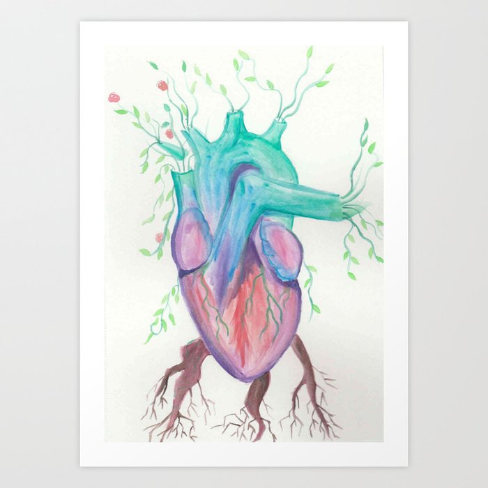 Watercolor Flowering Heart Art Print