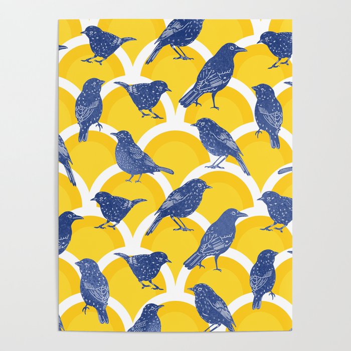 2206 schindel birds yellow blue Poster
