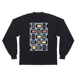 Midcentury MCM Rounded Rectangles Gray Multicolored Long Sleeve T-shirt