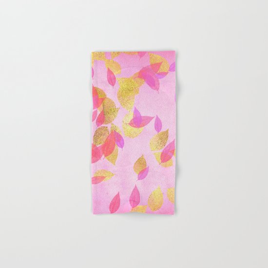 Autumn-world 5 - gold glitter leaves on pink background on #Society6 Hand & Bath Towel