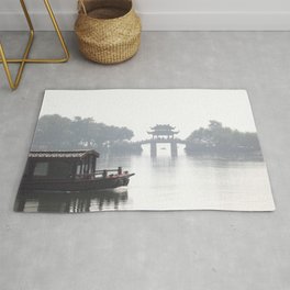 China Photography - Boat Floating In The Xi Lake In Hangzhou Area & Throw Rug