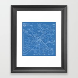 Paris Metro Map - Blue Framed Art Print