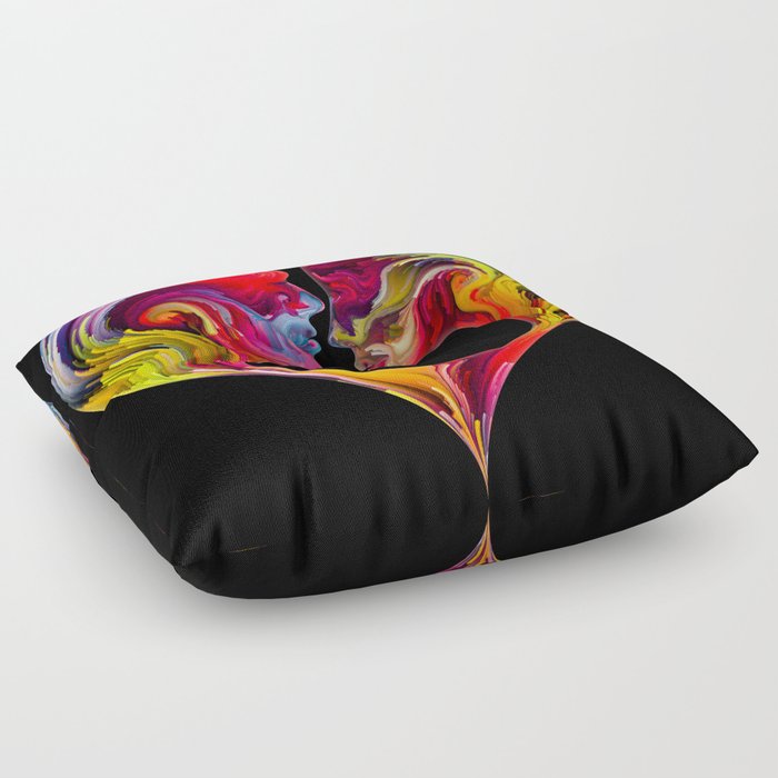 Love in Hues: Heartfelt Radiance, Abstract Art Exploration Journey of Emotion and Radiant Expressio  Floor Pillow