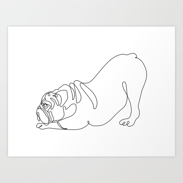 One line English Bulldog Downward Dog Art Print
