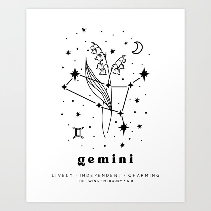 Gemini Constellation and Birth Flower Art Print by InkandLuxe Society6