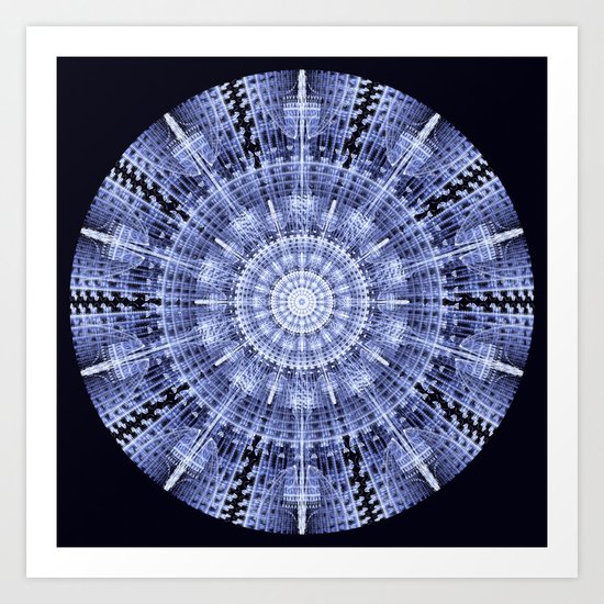 Grunge blue snowflake in a circle Art Print