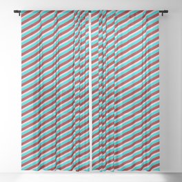 [ Thumbnail: Dark Turquoise, Dark Red & Pink Colored Lines Pattern Sheer Curtain ]